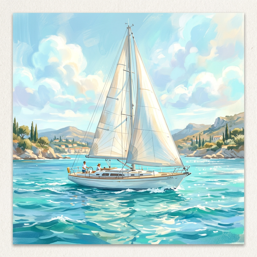 Velero elegante sobre mar turquesa